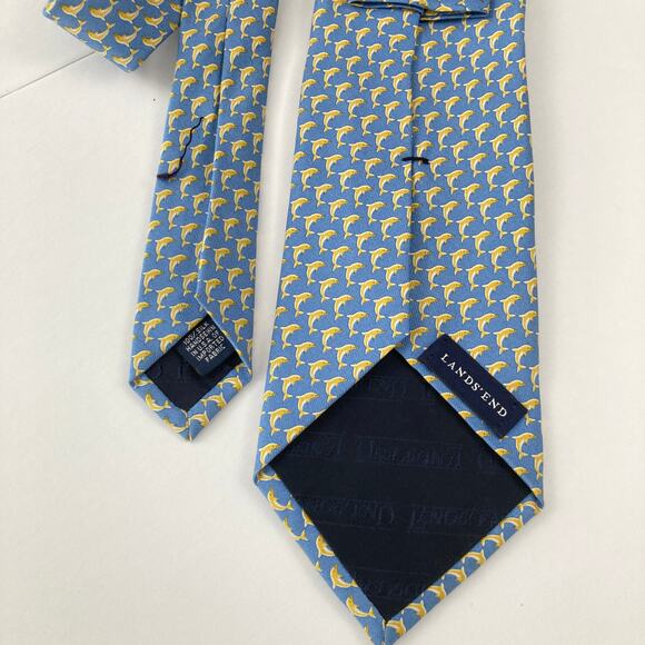 Lot of 3 Yellow & Blue 100% Silk Nautical Themed Ties Preppy Crab Dolphin Vines - Picture 14 of 15